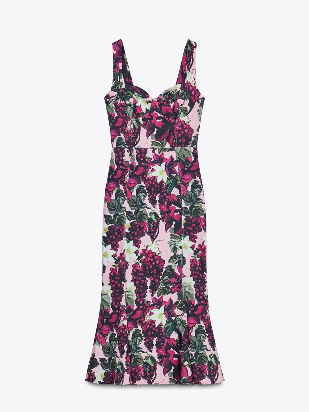 Zara Pink & Magenta Floral Midi Dress Godet M